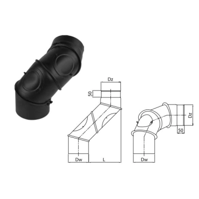 Kolano Ø 180 nastawne Uniwersalne z Rewizją ( 4 segmenty ) - czarne 2 mm