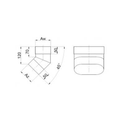 Kolano 140/250 owalne ( dłuższy bok ) kwasoodporne gr.0,6 mm - 45 st.