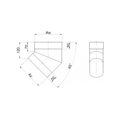 Kolano 120/200 owalne ( krótki bok ) kwasoodporne gr.0,6 mm - 45 st.