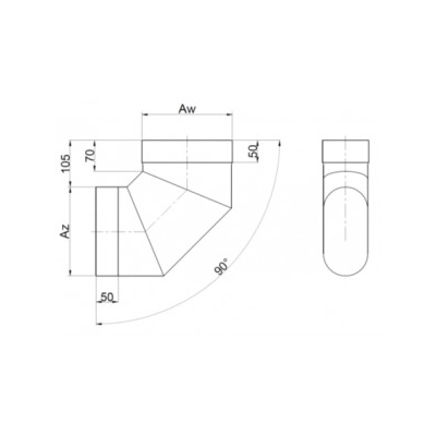 Kolano 140/250 owalne ( krótki bok ) kwasoodporne gr.0,6 mm - 90 st.
