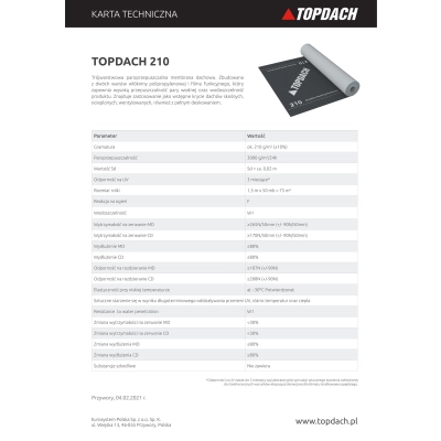 TOPDACH Membrana Dachowa 210 g/m2 - 75m2
