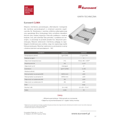 EUROVENT Membrana Paroizolacyjna CLIMA 85 g/m2 - 75m2