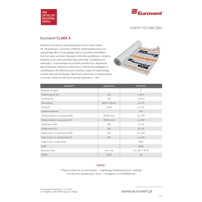 EUROVENT Membrana Paroizolacyjna CLIMA X 115 g/m2 - 75m2