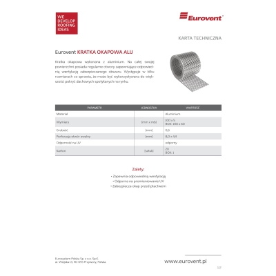 Siatka Aluminiowa okapowa / owadówka ALU - 100 mm - 60 mb