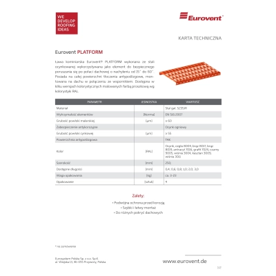 EUROVENT Ława kominiarska PLATFORM UNI - dł. 2 mb