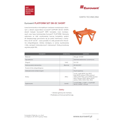 EUROVENT Ława kominiarska PLATFORM SET DB-DC SHORT zestaw do dachówek zakładkowych wielkoformatowych - długość ławy 80 cm