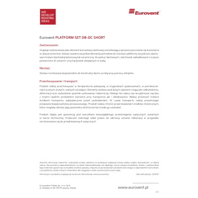 EUROVENT Ława kominiarska PLATFORM SET DB-DC SHORT zestaw do dachówek zakładkowych wielkoformatowych - długość ławy 80 cm