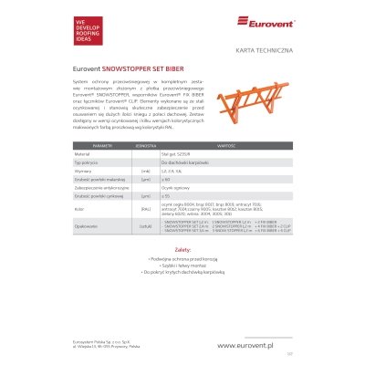 EUROVENT Płotek przeciwśniegowy SNOWSTOPPER SET BIBER - 2 mb ( 2 szt x 1 m )