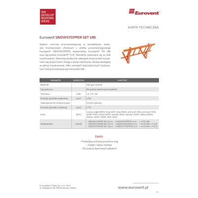 EUROVENT Płotek przeciwśniegowy SNOWSTOPPER SET UNI - 1 mb