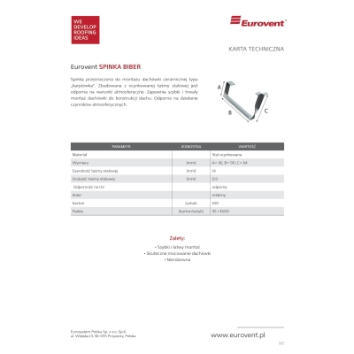 Spinka do dachówki BIBER - op.100 szt.