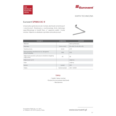 Spinka do dachówki DC9 48x65mm - op.100 szt.