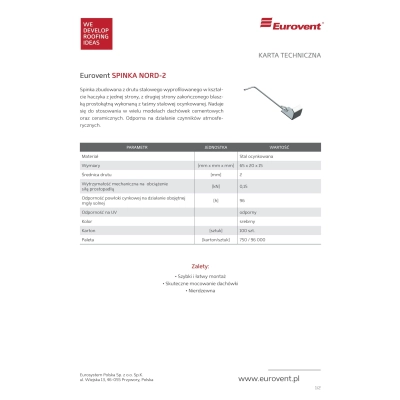 Spinka do dachówki NORD-2 - op. 100 szt.