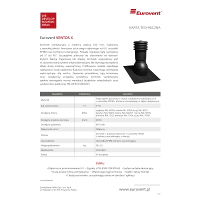 EUROVENT Kominek wentylacyjny do blachodachówki VENTOS X - 150 mm