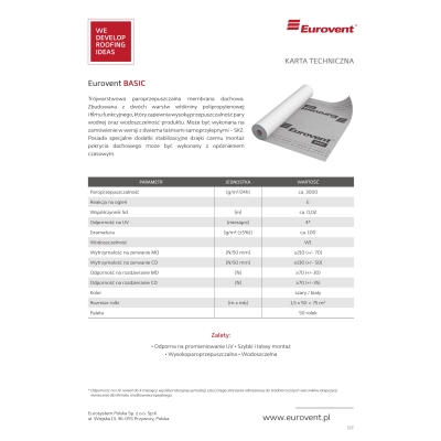 EUROVENT Membrana Dachowa BASIC 100 g/m2 - 75m2