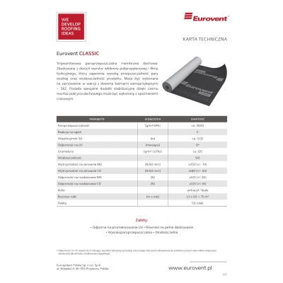 EUROVENT Membrana Dachowa CLASSIC 120 g/m2 - 75m2