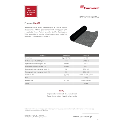EUROVENT Membrana Dachowa MATT 300 g/m2 - 35 m2