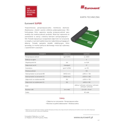EUROVENT Membrana Dachowa SUPER GREEN 170 g/m2 - 75m2