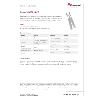 EUROVENT Wspornik B 40 x 210 mm