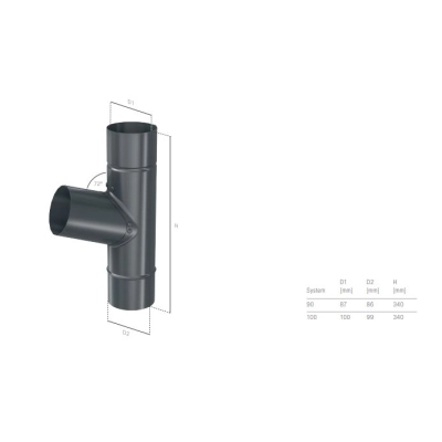 BRYZA STAL Trójnik rury spustowej 90 mm - CIEMNY GRAFIT