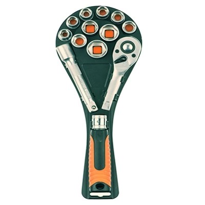 Zestaw kluczy nasadowych 1/2″ 12 el. z grzechotką – stal chromowo-wandowa