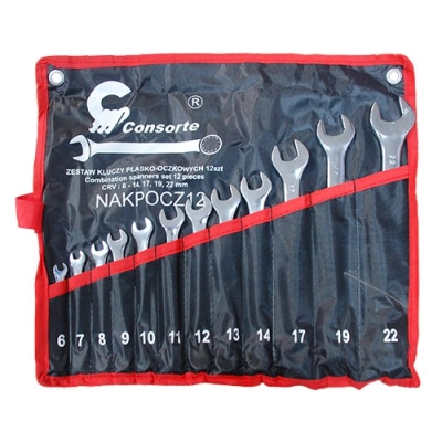 Zestaw 12-częściowy kluczy płasko-oczkowych 6-22 mm CR-V – etui zwijane