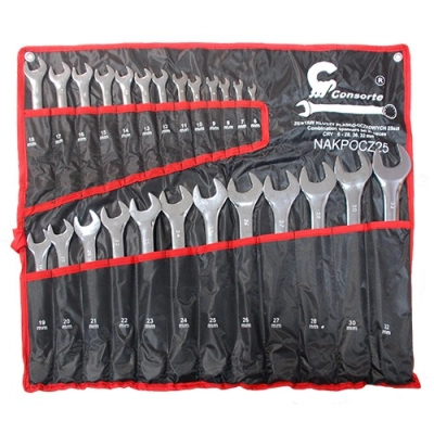 Zestaw kluczy płasko-oczkowych 25 el. CR-V 6-32 mm – pokrywa, stal chromowo-wanadowa